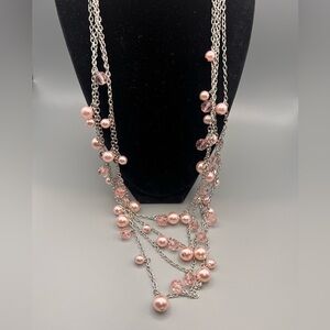 Paparazzi Pink and Silver Layered Necklace and earring set